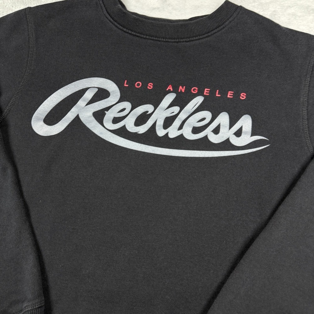Young Reckless Womens Sweatshirt L Black Spellout LA Script Urban Streetwear - Picture 3 of 16